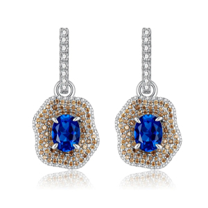 Boucles d'oreilles pendantes de luxe pour femmes en argent 925 avec saphir bleu et accents de diamants, plaquées rhodium, bijoux de soirée - Product Image 1