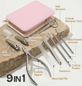 Professional 9-In-1 Nail Grooming Sets Complete Stainless Steel Tools and Compact Zipper Travel <b>Case</b> Wholesale - Product Image 6