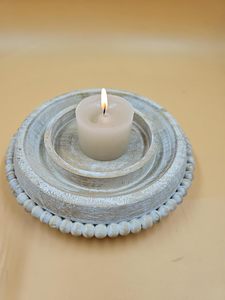 Modern Glass <b>Hurricane</b> Candle Holder with Wooden Beaded Base Decorative Tabletop Candle <b>Lantern</b> Home Decor - Product Image 4