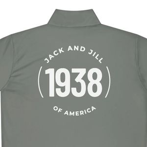 Gray 1938 Quarter <b>Zip</b> Pullover Long Sleeve Stand Collar <b>Top</b> with Jack and Jill Logo <b>Front</b> and Back Casual Unisex Apparel Wear - Product Image 4