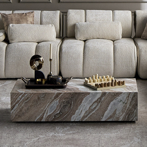 Luxury Rectangular Marble <b>Coffee</b> <b>Table</b> Featuring Polished Surface With Striking Brown & Cream Natural Veining Living Room <b>Table</b> - Product Image 3