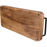 Plateau de service vintage en bois de manguier avec poignées métalliques – Plateau de cuisine rectangulaire unique