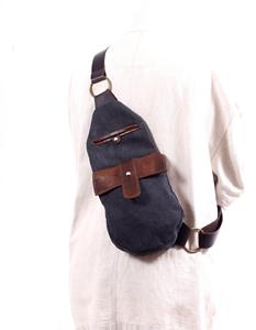 Sac bandoulière vintage en cuir et toile, sac de poitrine, sac de voyage, sac d'épaule, mode, imperméable, fermeture éclair, commande en gros LCSB-0026 - Product Image 1