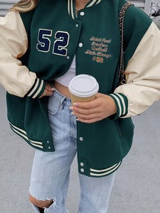 Veste de baseball en coton 100% vert crème, style preppy, avec numéro 52 brodé, veste de baseball de style streetwear, OEM - Product Image 1