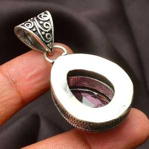 Pendentif en argent sterling plaqué or fait main avec kunzite rose et serti clos, collier de fiançailles vintage pour femme - Product Image 2