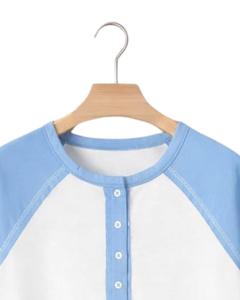 Women White Sky Blue Raglan Sleeve Henley T Shirt Cotton Blend Short Sleeve Casual Summer <b>Top</b> Comfortable Lightweight Wear - Product Image 5