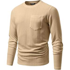 Pull à col rond décontracté pour homme personnalisé, t-shirt à manches longues en tricot texturé extensible avec poche, pulls pour homme - Product Image 1