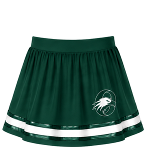 Jupe de cheerleading vert foncé plissée, jupe d'uniforme athlétique avec bordure rayée, tenue de performance d'équipe, vêtements de sport personnalisés - Product Image 1