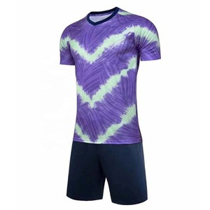 Ensemble de maillots de football pour hommes, bleu tie-dye, col en V, manches courtes, 100% polyester, évacuation de l'humidité, vêtements d'été - Product Image 4