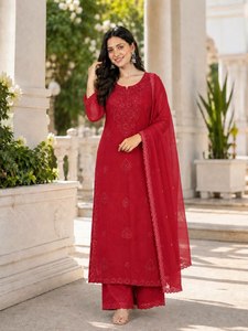 Ensemble Premium Fox Blooming Georgette Brodé Anti-Plis Traditionnel Kurti Palazzo Dupatta avec Broderie de Paillettes 3mm pour Femme - Product Image 2