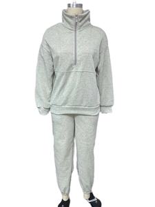Ensemble de survêtement pour femme, couleur unie, demi-zip, manches longues, coupe ample, sweat-shirt et pantalon décontractés avec poches latérales, vêtements d'automne - Product Image 2