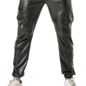 Pantalon de survêtement cargo Kinky pour homme, noir, en cuir, coupe slim, poches utilitaires, imperméable, avec cordon de serrage et taille élastique - Product Image 6