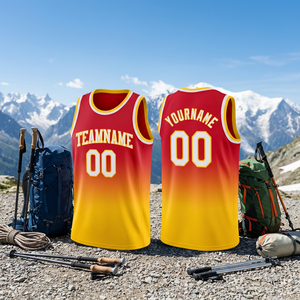 Camiseta de Baloncesto Sublimada Personalizada, Degradado Rojo y Amarillo, Sin Mangas, Unisex, para Adultos, Transpirable, de Poliéster, con Nombre del Equipo - Product Image 4