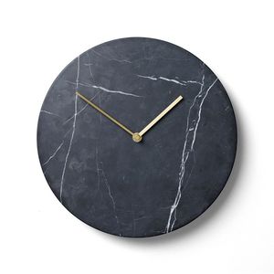 Minimalist Round Marble <b>Wall</b> <b>Clock</b> Analog Quartz Silent Black for Living Room - Product Image 3