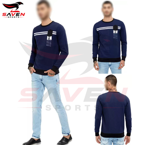 Prix d'usine, service OEM ODM, sweat-shirt imprimé personnalisé pour homme, molleton épais et chaud, col rond à rayures contrastées, pull-over - Product Image 6