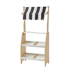 Juguete de Madera para Niños, Puesto de Mercado, Juego de Imitación de Tienda de Comestibles con Toldo Blanco y Negro, Pizarra, Cajas, Juego Educativo de Roles - Product Image 2