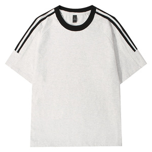 T-shirt Raglan en Coton pour Homme OEM, Manches Courtes, Coupe Ample, Col Rond, Rayures Contrastantes sur le Devant, Tricoté, Décontracté, Style Urbain Estival - Product Image 4