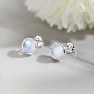 Natural Moonstone <b>Stud</b> Earrings 925 Sterling <b>Silver</b> Bezel Gemstone Jewelry For Women Gift Wholesale - Product Image 4