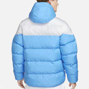Chaqueta de Invierno Personalizada para Hombre, Azul y Blanca, con Capucha, Cortavientos, Acolchada, Abrigo Grueso de Plumón para Exteriores - Product Image 2