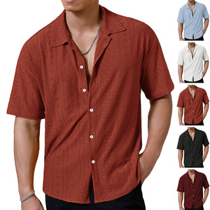 เสื้อเชิ้ตโพลีเอสเตอร์แขนสั้นผู้ชายแบบใหม่สำหรับฤดูร้อน ระบายอากาศได้ดี คอปกปักลาย แต่งกระดุม สีพื้น เข้าได้กับทุกชุด - Product Image 1