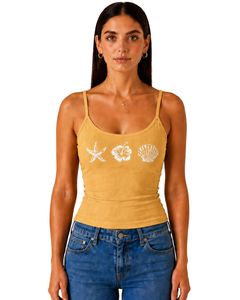 เสื้อกล้ามครอปสายเดี่ยวสีเหลืองสำหรับผู้หญิง ทรงเข้ารูป ใส่สบายสำหรับฤดูร้อน ลายพิมพ์ลำลอง ผ้าฝ้ายเนื้อนุ่มยืดหยุ่น แฟชั่นเสื้อกั๊ก - Product Image 1