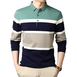 Polo à manches longues rayé en tricot pour homme, coupe décontractée, rose, marine, gris - Product Image 3