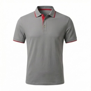 Polo à manches courtes gris pour homme, 100% polyester piqué, respirant, décontracté, design tricoté uni, coupe classique - Product Image 1
