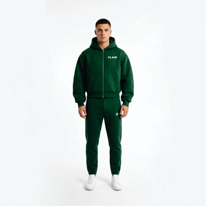 ชุดวอร์มเทคฟลีซสีเขียวเข้มพรีเมียมเฮฟวี่เวท – เสื้อฮู้ดดีไซน์ไซเบอร์-เออร์เบินแบบมีแผ่นผ้าต่อและกางเกงจ็อกเกอร์ทรงเข้ารูป - Product Image 6