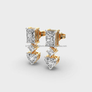 14kt <b>Gold</b> Trendy <b>Heart</b> Diamond and Lab Grown Emerald <b>Earrings</b> Sterling Silver Jewelry for Weddings Gift IGI/GIA Lab Created - Product Image 2