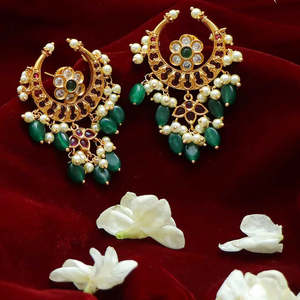18K Gold Plated Stainless Steel Vintage Diamond and Pearl Stud Earrings - Product Image 1