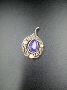 Purple Sapphire Feather Brooch Silver Plated Unisex Wedding Jewelry with Moissanite and Purple Doublet Stone for <b>Clothes</b> - Product Image 5