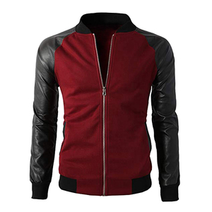 Saleh Enterprises Vintage Style Wool Varsity <b>Jacket</b> <b>Leather</b> Sleeves Stand Collar Solid Unisex Eco-Friendly Heated Windproof - Product Image 3