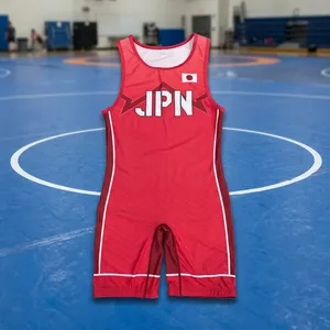 Singlet Rojo de Lucha Libre JPN con Estampado por Sublimación, Spandex Transpirable, Unisex, Ajustado, Estilo Adulto, Logotipo Personalizado, 180g, Servicio OEM - Product Image 1