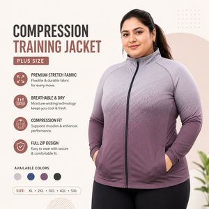 Plus Size Women's <b>Compression</b> Training Jacket Full Zip Spandex Polyester Sports Top Women Stand Collar Yoga Base Layer Jacket - Product Image 2