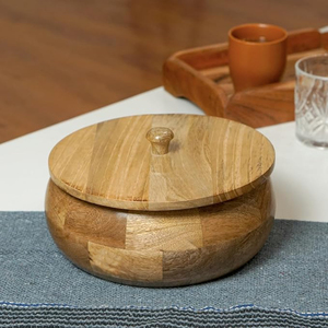 Chauffe-tortillas classique en bois de manguier avec couvercle, boîte à roti en bois pour cuisine et salle à manger, récipient de rangement rond écologique pour chapati - Product Image 1