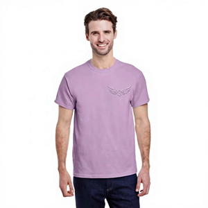 T-shirt pour homme à manches courtes et col rond, couleur violette, avec logo d'aile en relief, coupe classique, style décontracté, tissu jersey 100% coton - Product Image 1