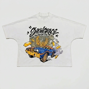 Snowgrace Cartoon Car Print Men's Short Sleeve T-Shirt Regular Fit O-Neck Cotton Jersey Casual Style - Product Image 1