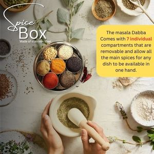 SKI Eco-Friendly Stainless Steel Herb & Spice Tools Set with Masala Dabba Spice Box See-Through Lid Condiment Container Jar Rack - Product Image 2