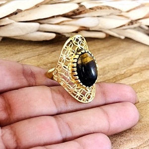 New Arrival Gemstone <b>Ring</b> Boho Filigree <b>Rings</b> Tribal Brass <b>Rings</b> Women 18k Gold Plated Vintage Statement Jewelry Wholesale/OEM - Product Image 2
