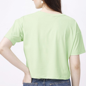เสื้อยืดครอปแขนสั้นผู้หญิง คอทรงกลม ไหล่ตก  รับสกรีนโลโก้ เสื้อยืดลำลองสีพื้นเรียบง่ายสำหรับฤดูร้อน - Product Image 4