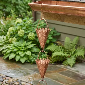 Chaîne de pluie décorative en cuivre martelé en forme de tambour pour gouttière extérieure, élément aquatique pour jardin et extérieur de maison, chaîne de pluie métallique suspendue - Product Image 2