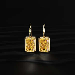 Yellow Moissanite Leverback Drop <b>Earrings</b> 8 TCW Radiant Cut VVS Clarity Handmade Gold Bezel Set Dangle Solitaire Jewelry Gift - Product Image 2