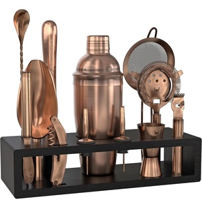 Copper Metal <b>Cocktail</b> Bar Tool Set With Wooden Stand Modern Luxury Bartender <b>Kit</b> For <b>Cocktail</b> Making Barware Party Use - Product Image 2