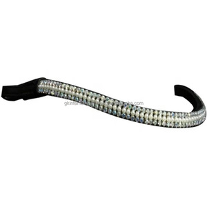 Cristales multicolores de tres filas personalizados, mega Bling de marca, banda para cejas de caballo de cuero inglés negro con forma de onda elegante - Product Image 5