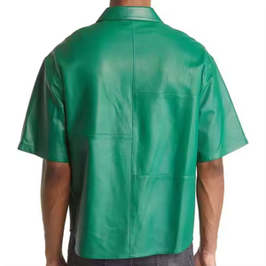 Chemise en cuir boutonnée décontractée et tendance pour hommes, de haute qualité, avec logo personnalisé sur le devant, service OEM, tissu en toile personnalisé, vente en gros - Product Image 2