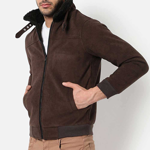 Blouson bomber pour homme avec doublure en fausse fourrure, fermeture éclair, vêtement d'hiver décontracté, coupe classique - Product Image 5