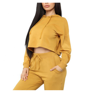 Ensemble sweat-shirt court et jogging pour femme avec logo personnalisé, survêtements pour femme, tenue de sport unie pour femme - Product Image 4