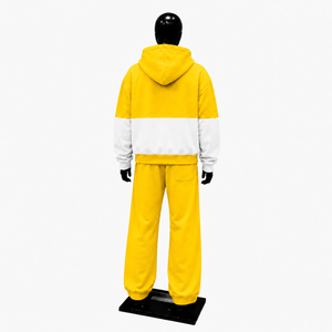 Yellow <b>White</b> Color Block Tracksuit <b>Men</b> Full Zip Hoodie With Matching <b>Jogger</b> Pants Premium Two Piece Sports Outfit Modern Casual - Product Image 2