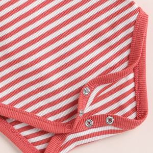 Body de manga corta de elastano de bambú orgánico de calidad superior, camisas y tops de bebé a rayas de bayas - Product Image 3