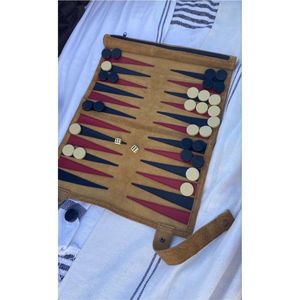 Jeu de backgammon enroulable fait main en cuir véritable pour adultes et enfants - Cadeau d'entreprise haut de gamme - Product Image 2